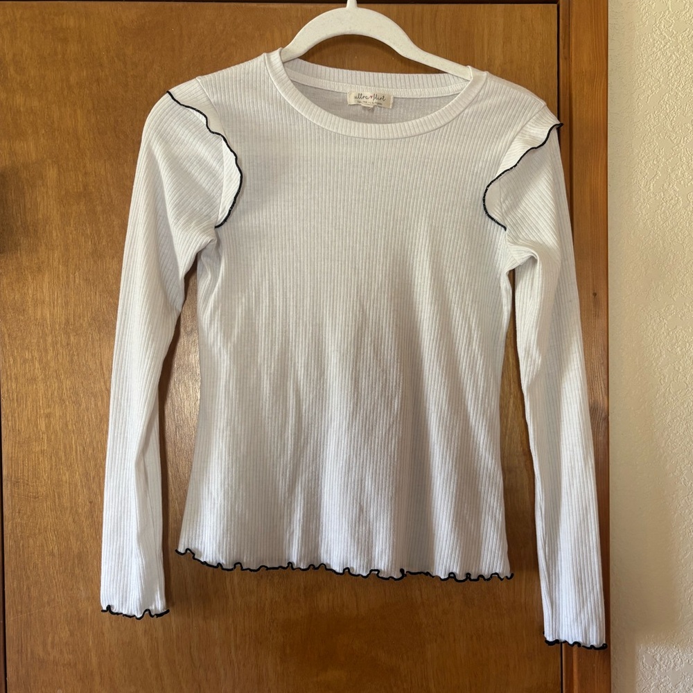 Ultra Flirt White Long Sleeve Top with Black Trim